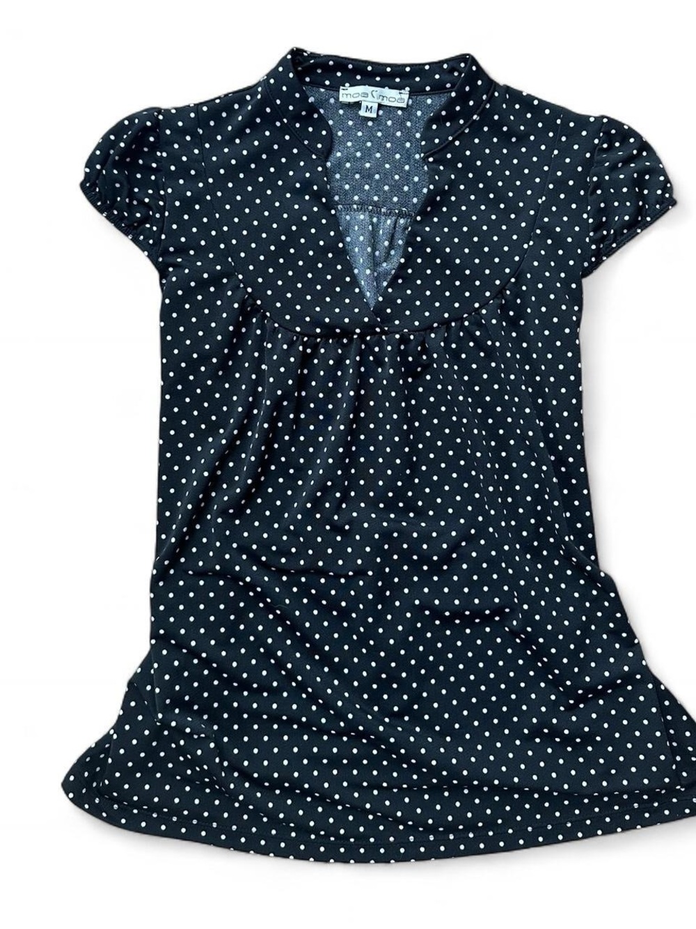 Moa Moa Navy black Polka Dot Short Sleeve Blouse